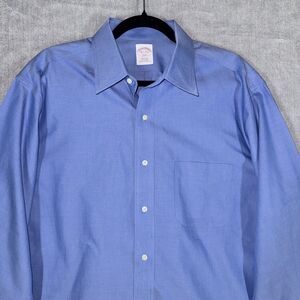 Brooks Brothers 346 Mens 16.5 34/35 Regular Fit Blue Non-Iron Stretch Dress
